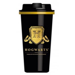 Krūze Harry Potter 450 ml Hogwarts Shield  melna ar zeltu ceļojumiem