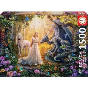 Puzle 1500 Dragon, Princess and unicorn ar līmi