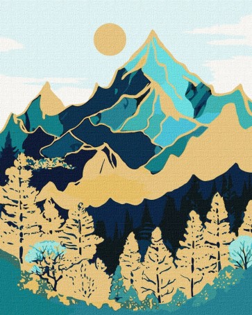 Gleznošana pēc numuriem 40x50 Mountain landscape with metallic paints