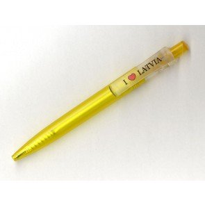 Suvenīrs pildspalva I LOVE LATVIA dzeltena