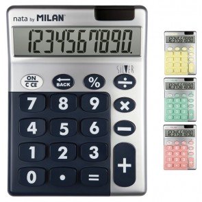 Kalkulators Milan, 10 ciparu displejs ar lieliem taustiņiem Silver asorti