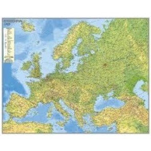 Eiropas fizioģeogrāfiskā sienas karte (laminēta ar līstēm)